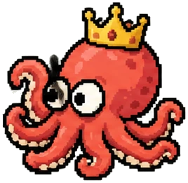 an octopus wearing a small gold crown